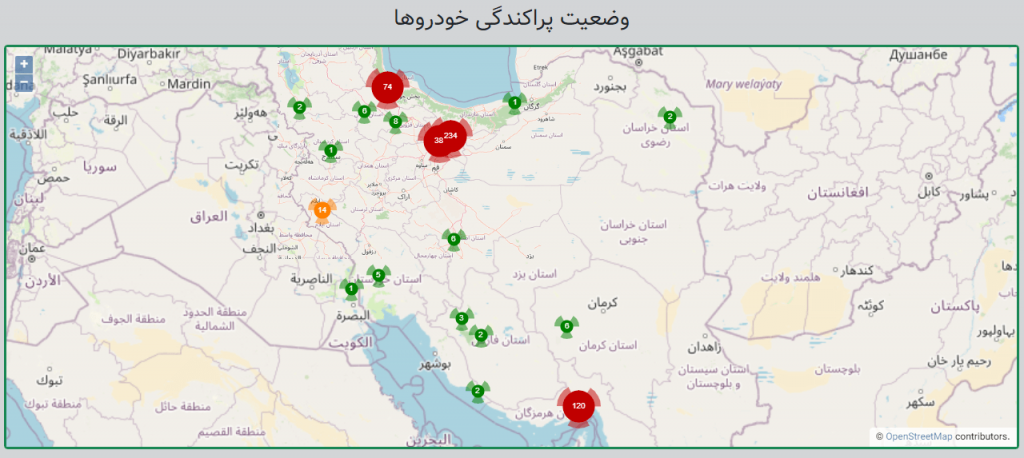 نقشه وضعیت پراکندگی خودروها